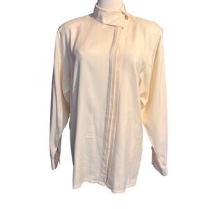 Joanie Char Vintage Pale Yellow Silk Long Sleeve Blouse.  Size 4